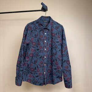 Banana Republic Blue/Black/Pink Floral Print Button-Up Shirt (Medium)